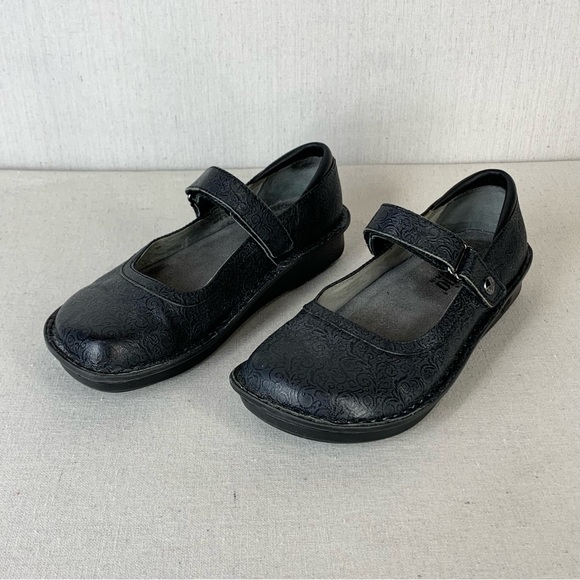 Alegria Belle Black Swirl BEL-521 Embossed Leather Mary Jane Flats - Size 7-7.5 - Picture 2 of 14